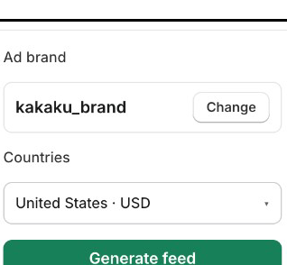 Sidebar: Ad brand with Change, Countries, and Generate feed